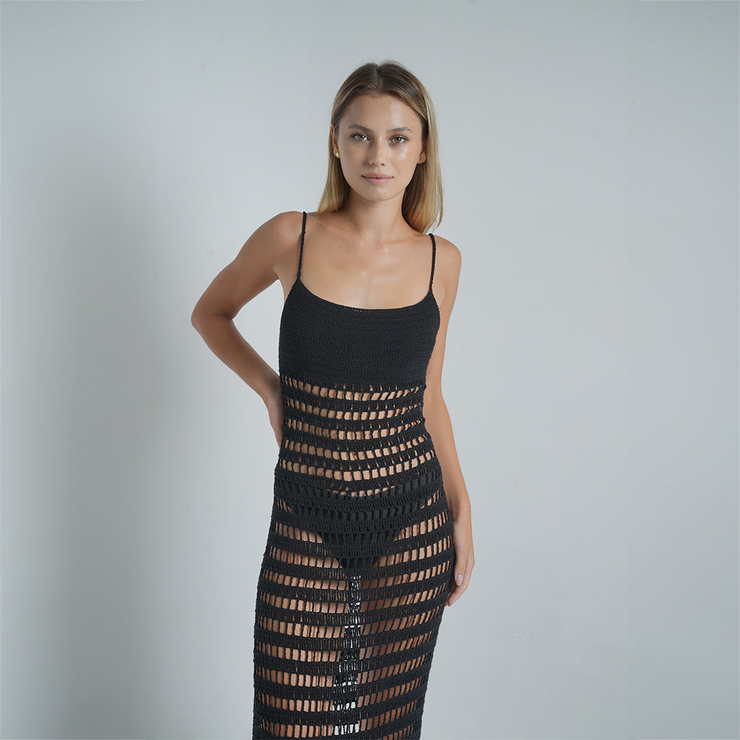 Olympia Crochet Maxi Dress in Black