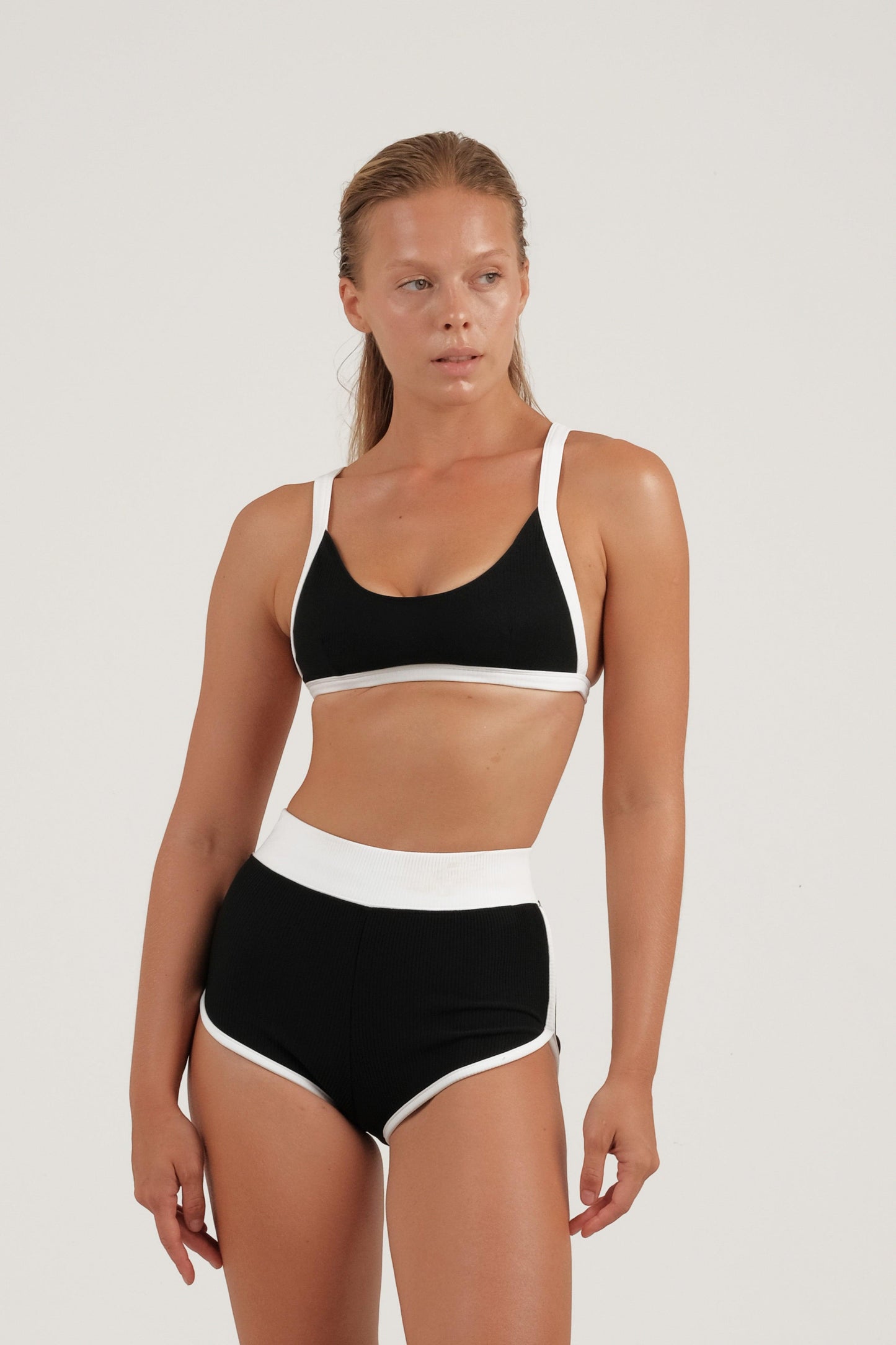 SPECIAL EDITION: Palmer Ribbed Booty Shorts Set in BLACK/WHITE - KINKEE